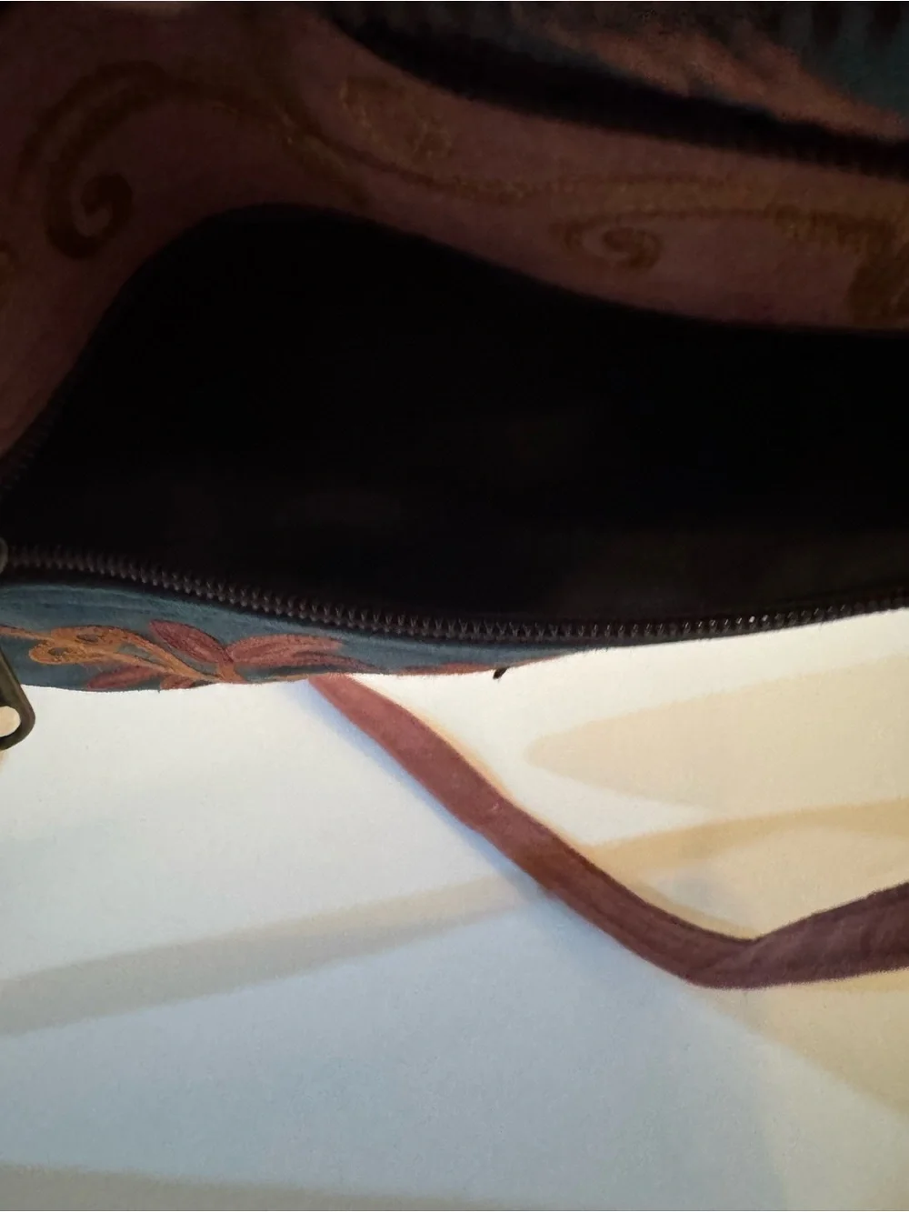 Embroidered Suede Crossbody Handbag
